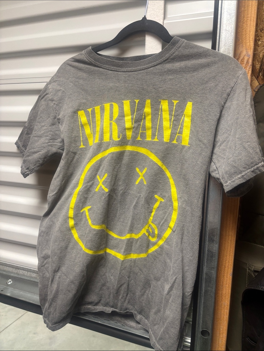 NIRVANA Gray Tee with Yellow Smiley Logo